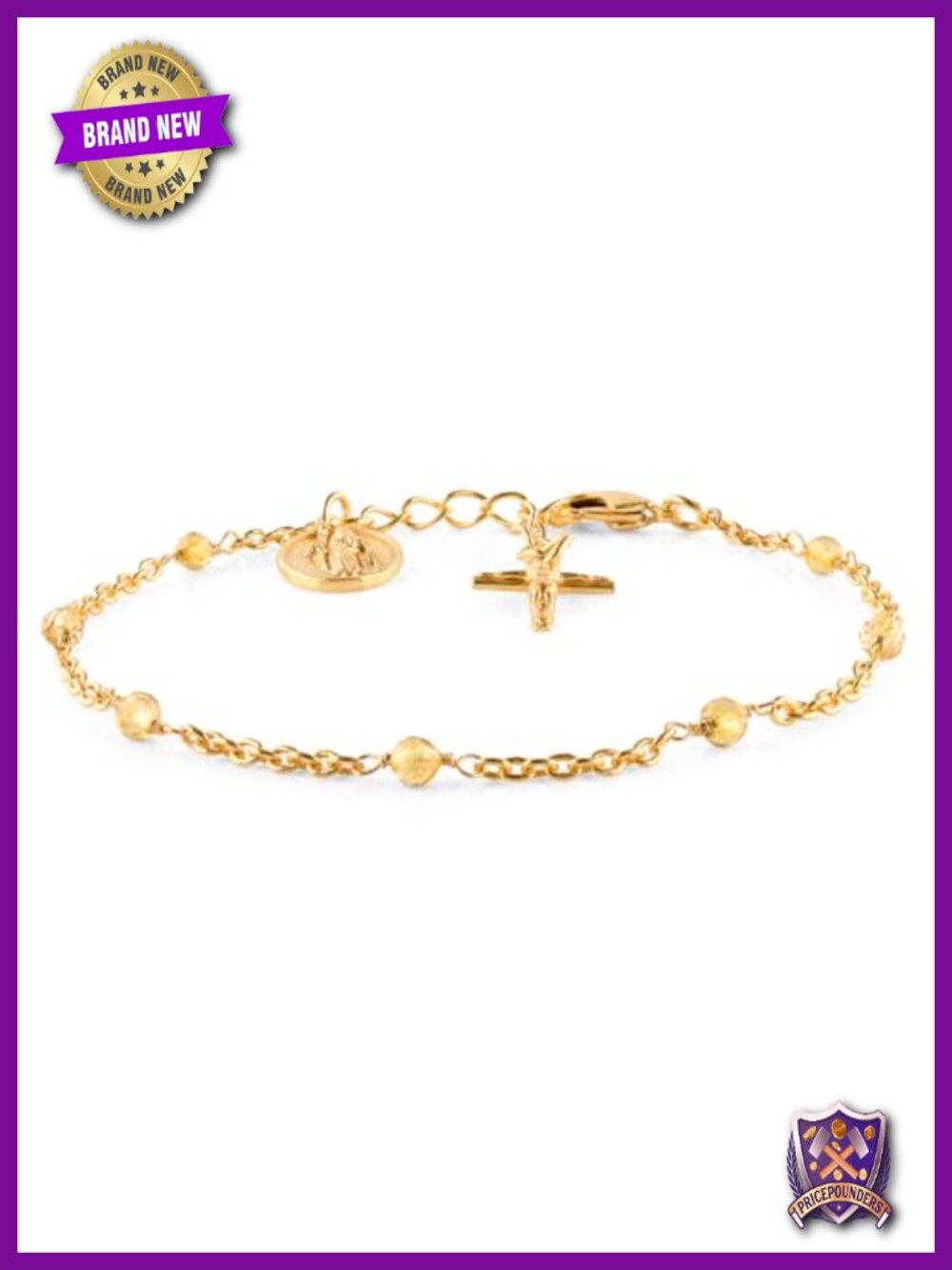 18K Gold Plated Citrine Bracelet Virgin Mary Cross Charm Link Bracelet